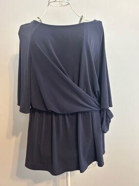 Lane Bryant Navy Bell Sleeve Blouse